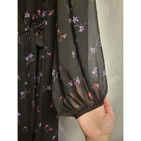 Banana Republic Size 8 Floral Maxi Wrap Dress Hi-low Long Sleeve Dark Fairy - Picture 7 of 16